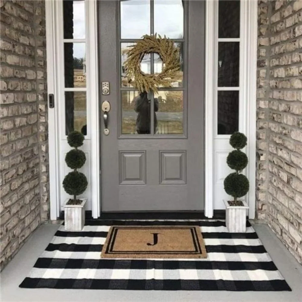 Buffalo Plaid Rugs Black and White Check Rug 35.4'' x 59''Hand-Woven (3' x 5')